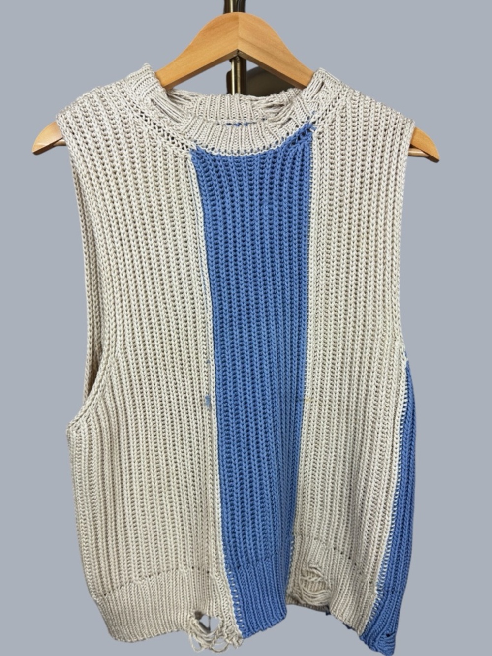 ZARA Sleeveless Knit Tank Sweater in Cream and Blue